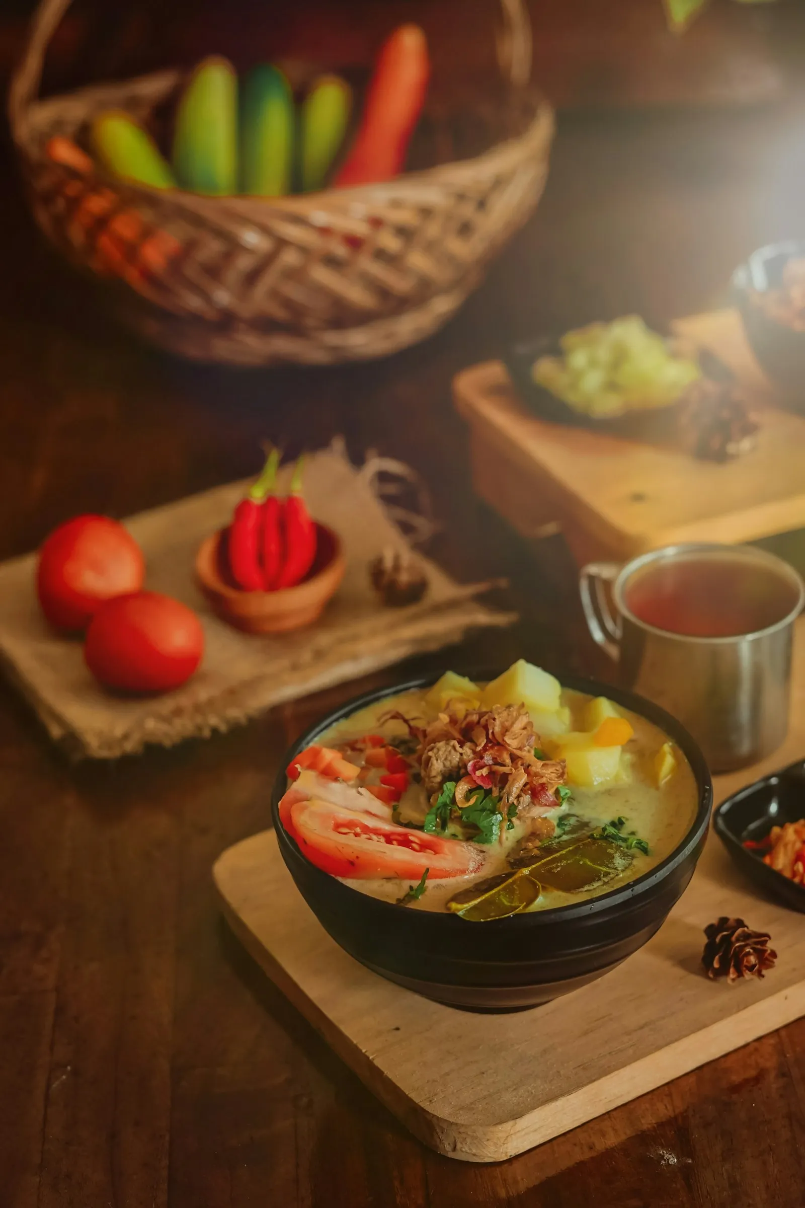 Tangan memotong bahan segar di dapur Selokal